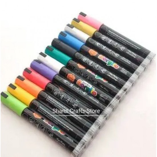 Marker Acrylic 12 Color , 4.0 mm broad bullet tip Paint |Water Soluble Coloring for Paper, Ceramics, Stones